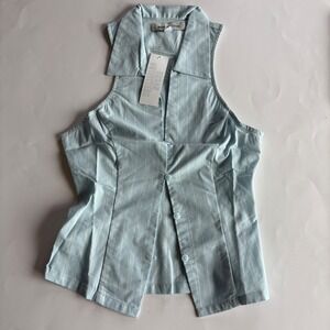 Urban Outfitters Light Blue Pinstripe Sleeveless Button Front Top XXS Y2K Preppy